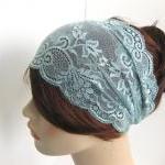Wide Stretch Lace Headband Antique Blue Flowers Head Wrap Women's Hairband Fashion Hair Accessory