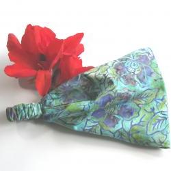 Tropical Flower Batik Fabric Headband Yoga Hair Head Wrap Womens Gypsy Bandana Teal Purple Blue Cotoon Print