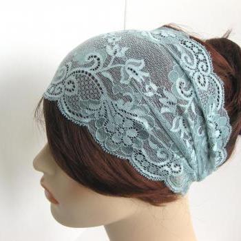 Wide Stretch Lace Headband Antique Blue Flowers Head Wrap Women's Hairband Fashion Hair Accessory
